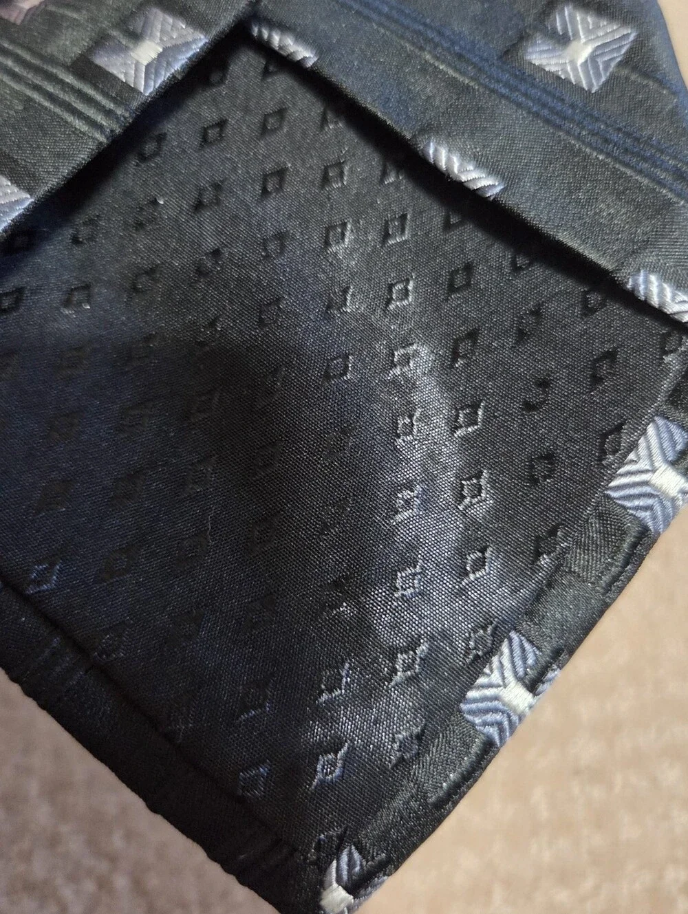 J.S. Blank & Co Mens Black Geometric Silk Tie 59in Long 4in Width Classic